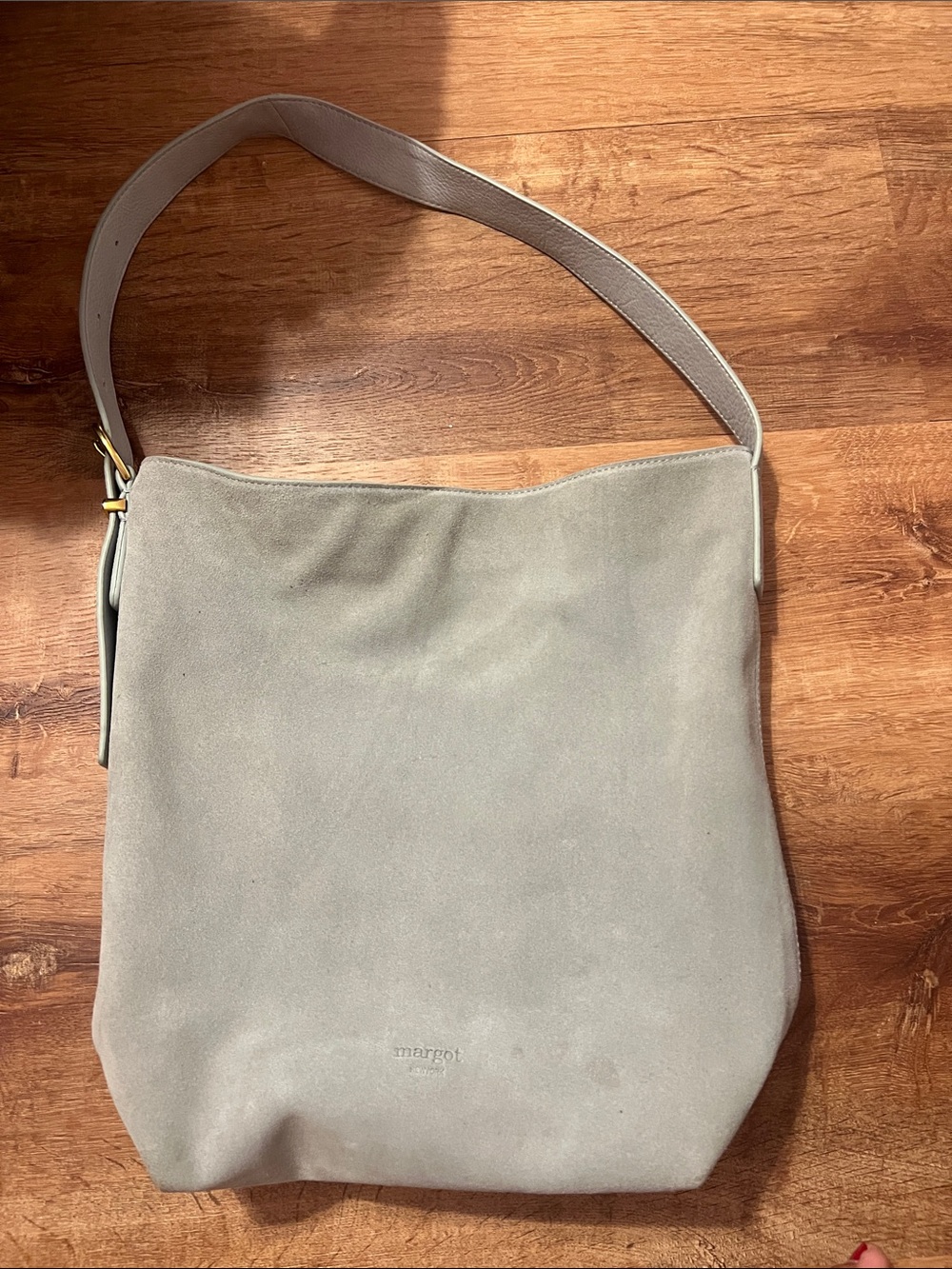Margot Suede Shoulder Bag in Light Gray/Blue